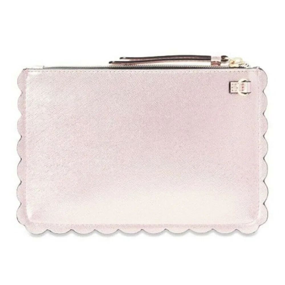 NWT Victorias Secret Metallic Pink Rose Laser Cut Night Out Wristlet Pouch Bag - Picture 5 of 7